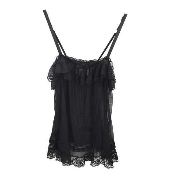Victoria Secret Black Lace Babydoll top sheer lingerie whimsigoth coquette M - Picture 1 of 10